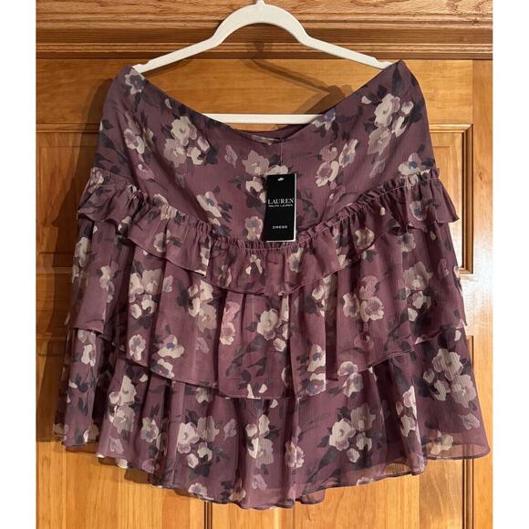 Lauren Ralph Lauren Floral Crinkle Georgette Miniskirt Purple Mauve Size 14 NEW - Picture 4 of 7